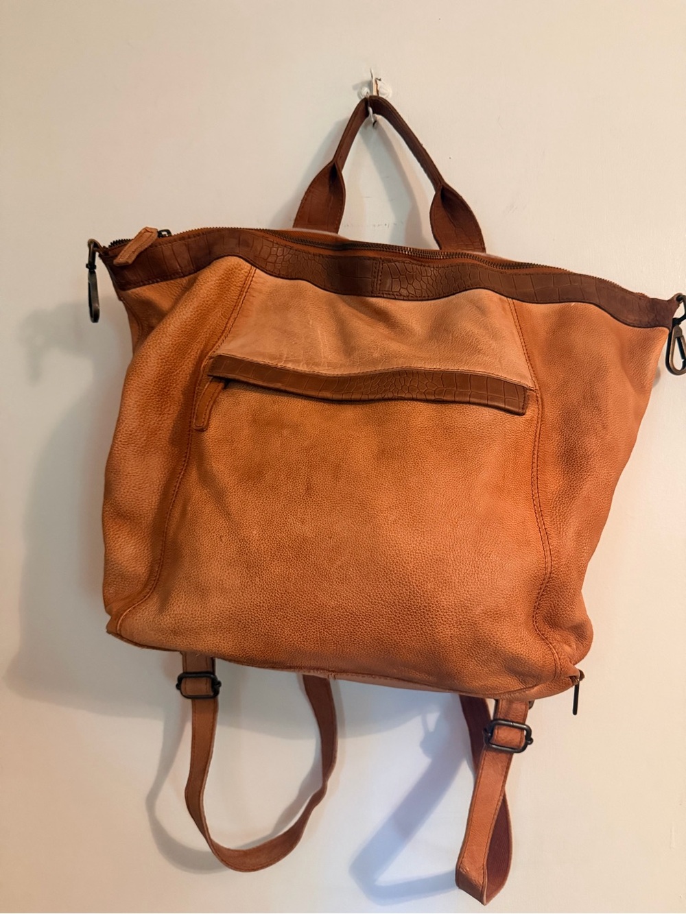 Free People Cognac Joey Distressed Convertible Backpack Tote